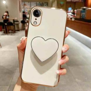 For iPhone XR Electroplating Love Heart Holder TPU Phone Case(White)