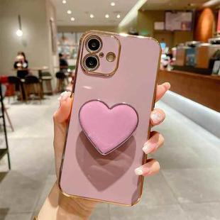 For iPhone 16 Electroplating Love Heart Holder TPU Phone Case(Purple)