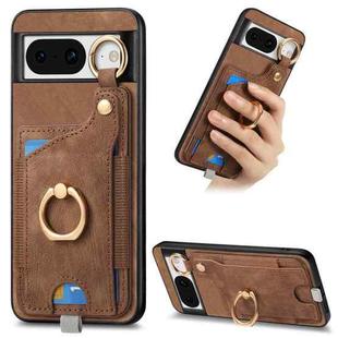 For Google Pixel 8 Retro Skin-feel Ring Card Bag Phone Case with Hang Loop(Brown)