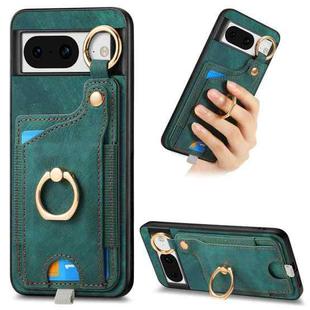 For Google Pixel 8 Retro Skin-feel Ring Card Bag Phone Case with Hang Loop(Green)