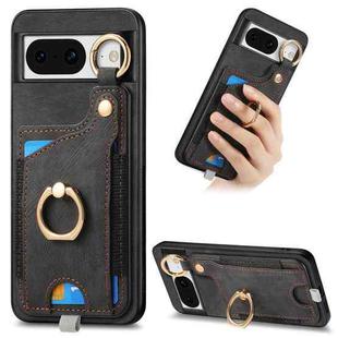 For Google Pixel 8 Retro Skin-feel Ring Card Bag Phone Case with Hang Loop(Black)
