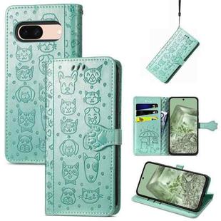For Google Pixel 7a Cat and Dog Embossed Leather Phone Case(Green)
