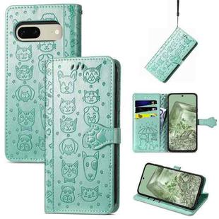 For Google Pixel 7 Cat and Dog Embossed Leather Phone Case(Green)