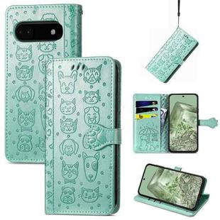 For Google Pixel 6a Cat and Dog Embossed Leather Phone Case(Green)
