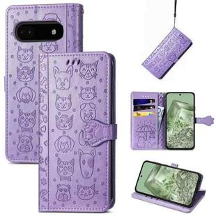 For Google Pixel 6a Cat and Dog Embossed Leather Phone Case(Purple)