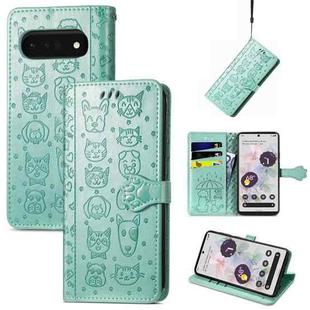 For Google Pixel 6 Pro Cat and Dog Embossed Leather Phone Case(Green)