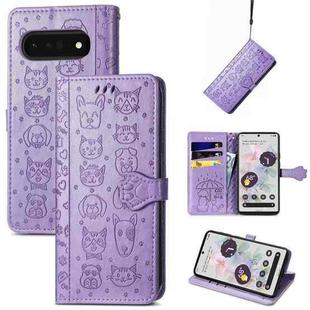 For Google Pixel 6 Pro Cat and Dog Embossed Leather Phone Case(Purple)