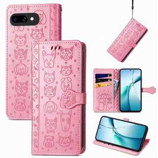 For Google Pixel 9a Cat and Dog Embossed Leather Phone Case(Pink)