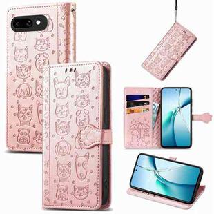For Google Pixel 9a Cat and Dog Embossed Leather Phone Case(Rose Gold)