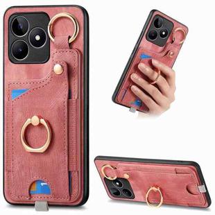 For Realme C53 Retro Skin-feel Ring Card Bag Phone Case with Hang Loop(Pink)