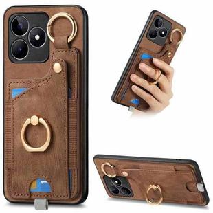 For Realme C53 Retro Skin-feel Ring Card Bag Phone Case with Hang Loop(Brown)