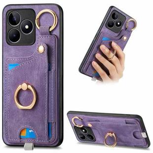 For Realme C53 Retro Skin-feel Ring Card Bag Phone Case with Hang Loop(Purple)