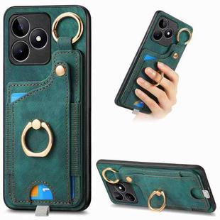 For Realme C53 Retro Skin-feel Ring Card Bag Phone Case with Hang Loop(Green)