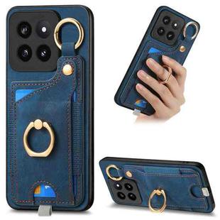 For Xiaomi 14 Pro Retro Skin-feel Ring Card Bag Phone Case with Hang Loop(Blue)