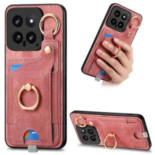 For Xiaomi 14 Retro Skin-feel Ring Card Bag Phone Case with Hang Loop(Pink)