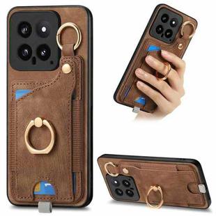 For Xiaomi 14 Retro Skin-feel Ring Card Bag Phone Case with Hang Loop(Brown)