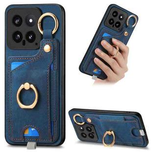 For Xiaomi 14 Retro Skin-feel Ring Card Bag Phone Case with Hang Loop(Blue)