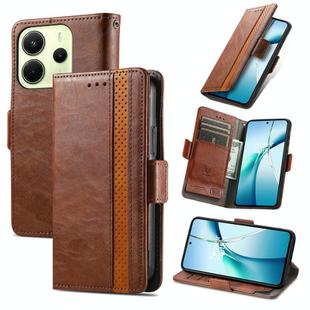 For Redmi Note 14 4G 163.25mm CaseNeo Splicing Dual Magnetic Buckle Leather Phone Case(Brown)