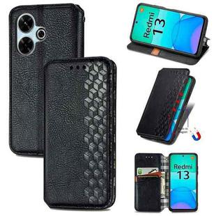 For Redmi 13 4G Cubic Grid Pressed Magnetic Leather Phone Case(Black)