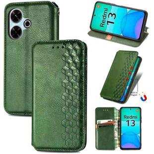 For Redmi 13 4G Cubic Grid Pressed Magnetic Leather Phone Case(Green)