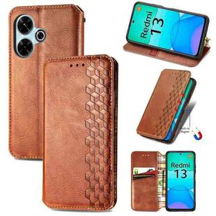 For Redmi 13 4G Cubic Grid Pressed Magnetic Leather Phone Case(Brown)