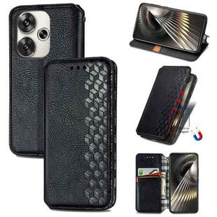 For Redmi Turbo 3 5G Cubic Grid Pressed Magnetic Leather Phone Case(Black)