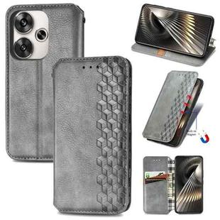 For Redmi Turbo 3 5G Cubic Grid Pressed Magnetic Leather Phone Case(Gray)