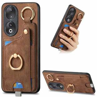 For Honor 90 Retro Skin-feel Ring Card Bag Phone Case with Hang Loop(Brown)