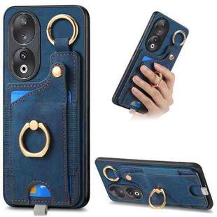 For Honor 90 Retro Skin-feel Ring Card Bag Phone Case with Hang Loop(Blue)