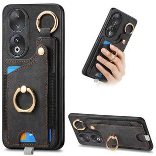For Honor 90 Retro Skin-feel Ring Card Bag Phone Case with Hang Loop(Black)