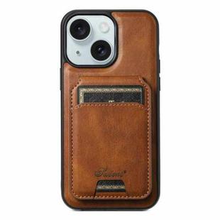 For iPhone 15 Plus Suteni H15 MagSafe Oil Eax Leather Detachable Wallet Back Phone Case(Brown)