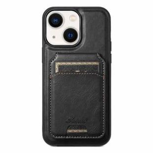 For iPhone 14 Plus Suteni H15 MagSafe Oil Eax Leather Detachable Wallet Back Phone Case(Black)