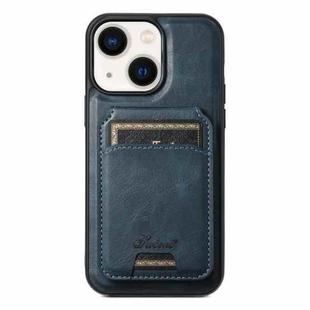 For iPhone 14 Plus Suteni H15 MagSafe Oil Eax Leather Detachable Wallet Back Phone Case(Blue)
