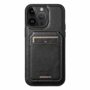 For iPhone 14 Pro Suteni H15 MagSafe Oil Eax Leather Detachable Wallet Back Phone Case(Black)
