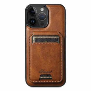 For iPhone 13 Pro Suteni H15 MagSafe Oil Eax Leather Detachable Wallet Back Phone Case(Brown)