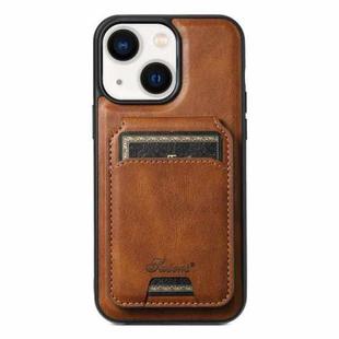 For iPhone 13 Suteni H15 MagSafe Oil Eax Leather Detachable Wallet Back Phone Case(Brown)