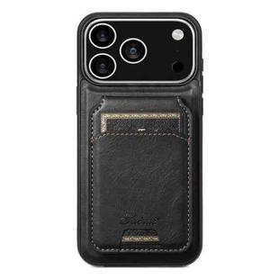 For iPhone 17 Pro Max Suteni H15 MagSafe Oil Eax Leather Detachable Wallet Back Phone Case(Black)