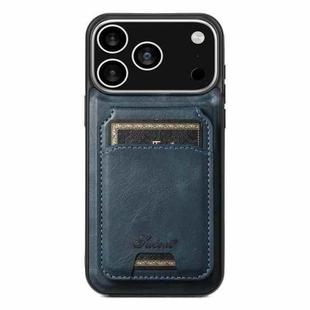 For iPhone 17 Pro Max Suteni H15 MagSafe Oil Eax Leather Detachable Wallet Back Phone Case(Blue)