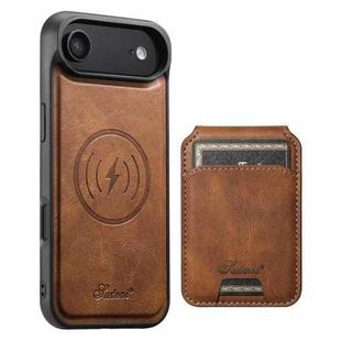 For iPhone 17 Air Suteni H15 MagSafe Oil Eax Leather Detachable Wallet Back Phone Case(Brown)