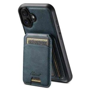For iPhone 17 Suteni H15 MagSafe Oil Eax Leather Detachable Wallet Back Phone Case(Blue)