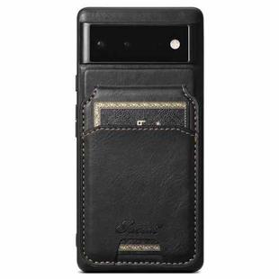 For Google Pixel 6a Suteni H15 Oil Eax Leather MagSafe Detachable Wallet Back Phone Case(Black)