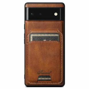 For Google Pixel 6a Suteni H15 Oil Eax Leather MagSafe Detachable Wallet Back Phone Case(Brown)