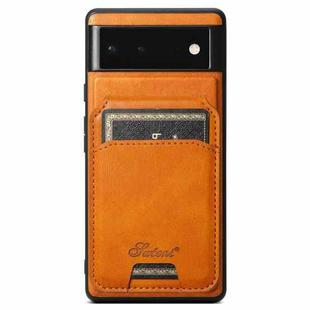 For Google Pixel 6a Suteni H15 Oil Eax Leather MagSafe Detachable Wallet Back Phone Case(Khaki)