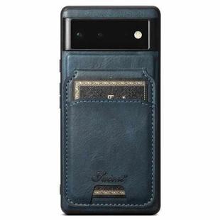For Google Pixel 6a Suteni H15 Oil Eax Leather MagSafe Detachable Wallet Back Phone Case(Blue)