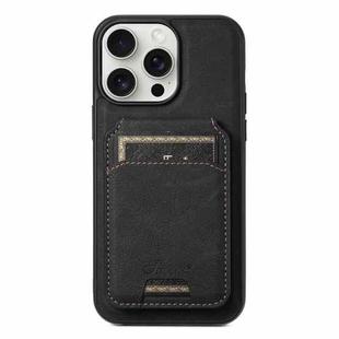 For iPhone 15 Pro Suteni H16 Litchi Texture Leather Detachable Wallet Back Phone Case(Black)