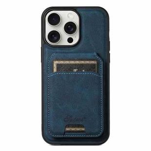 For iPhone 15 Pro Suteni H16 Litchi Texture Leather Detachable Wallet Back Phone Case(Blue)