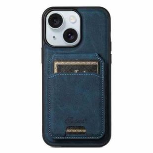 For iPhone 15 Plus Suteni H16 Litchi Texture Leather Detachable Wallet Back Phone Case(Blue)