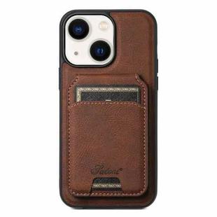 For iPhone 14 Plus Suteni H16 Litchi Texture Leather Detachable Wallet Back Phone Case(Brown)