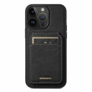 For iPhone 14 Pro Suteni H16 Litchi Texture Leather Detachable Wallet Back Phone Case(Black)