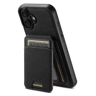 For iPhone 16 Suteni H16 Litchi Texture Leather Detachable Wallet Back Phone Case(Black)